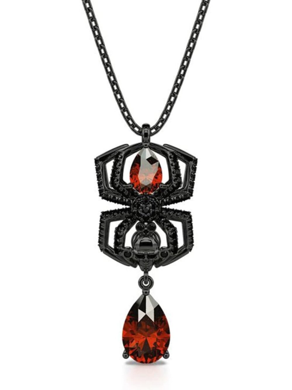 Women's Spider Black Biker Gothic Skull Love Necklace 925 Sterling Heart Pendant